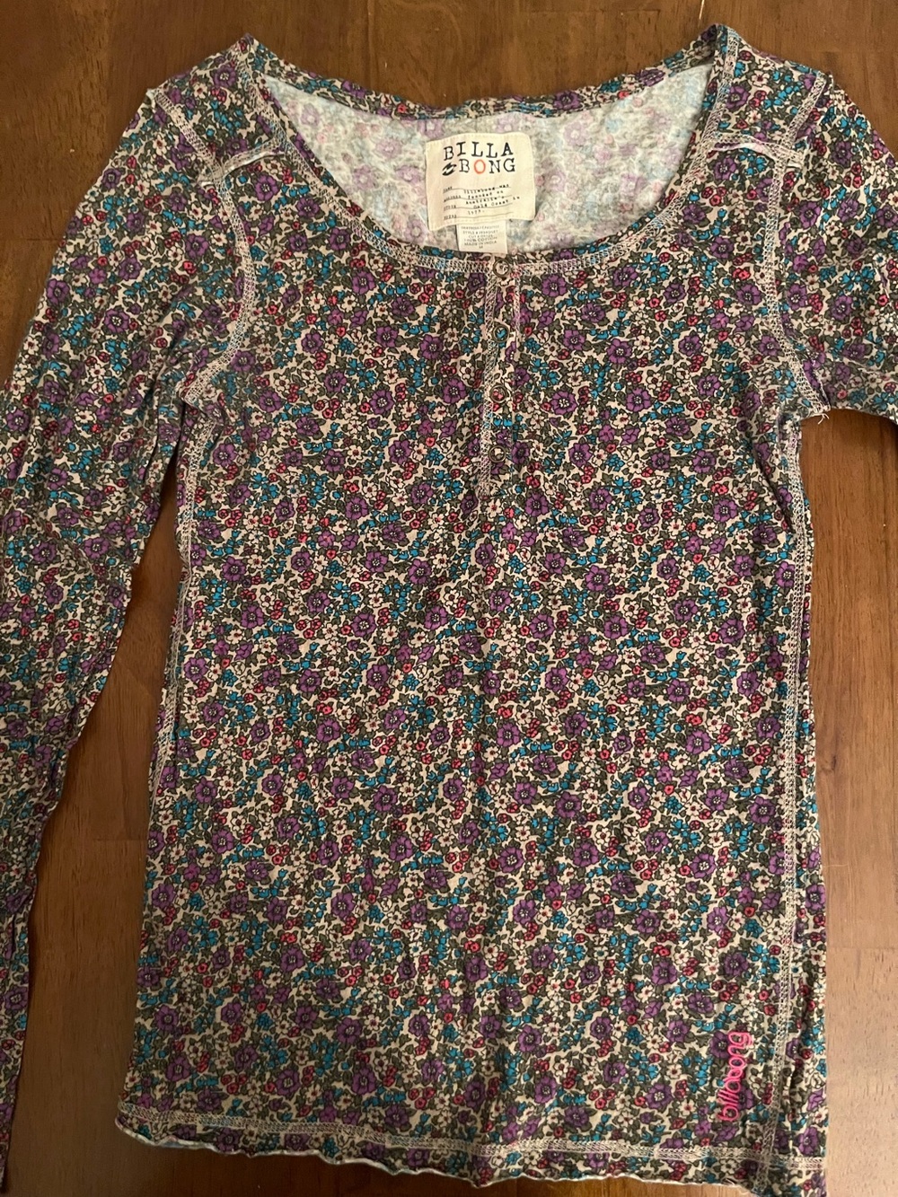 Billabong Floral Long Sleeve Henley Top - Multicolor Women’s Size Medium